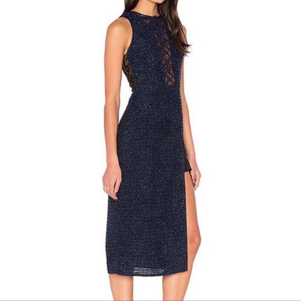 X by NBD Maggie Dress in navy blue lace-up